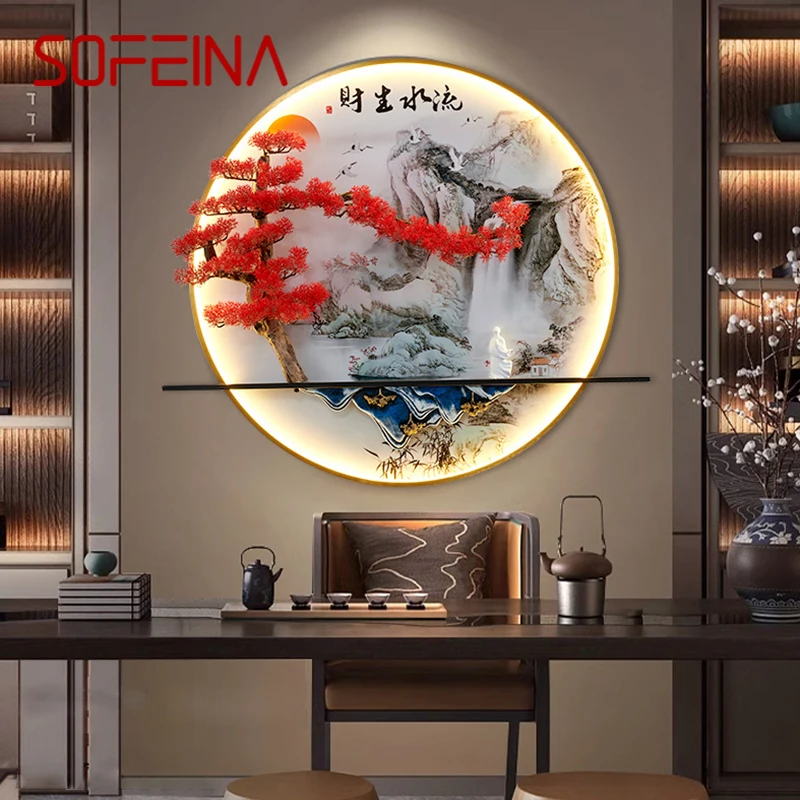 

SOFEINA Modern Wall Picture Light Inside Creative Chinese Pine Landscape Mural Sconces Lamp LED for Home Living Bedroom Study