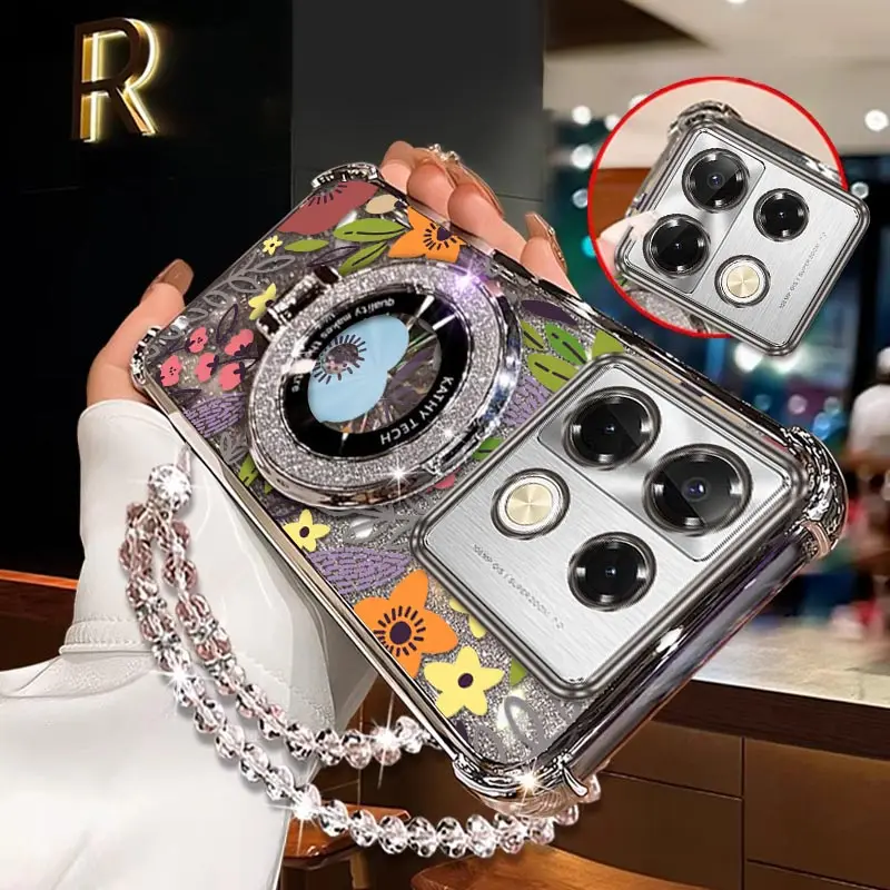 

Hot40Pro Colorful flowers Plating Bracelet Holder Phone Case For Infinix Hot 9Play 30 10Play 50i 30i Spark 40 30Play 20Pro Cover