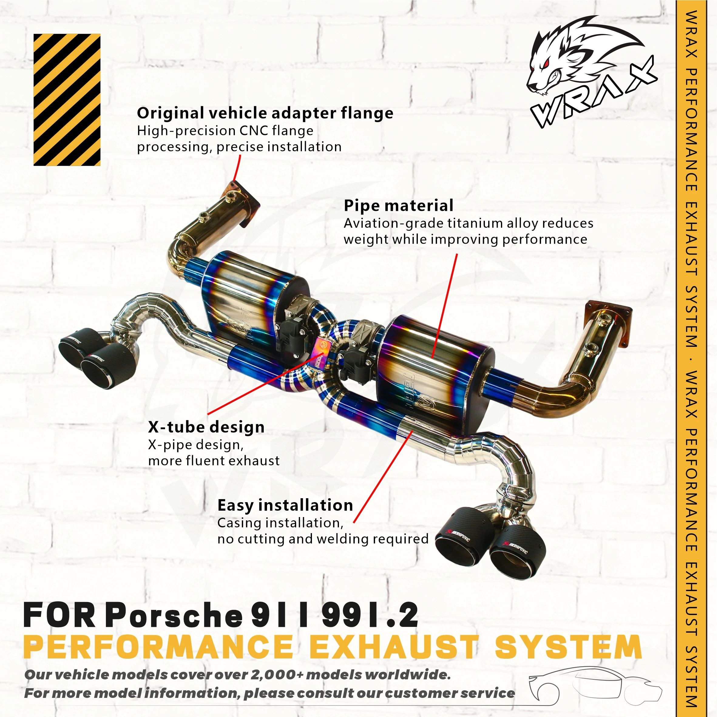 

WRAX Exhaust X Pipe Upgrade Ti Catback With vavles For Porsche 911 991.2 Perfectly Compatible with Original Vehicle
