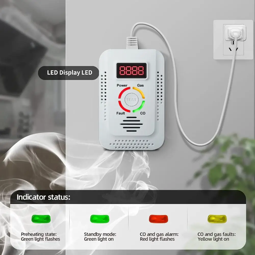 Environmental Sensors Gas Detection System LCD Display Temperature Humidity Sensors Gas Alarm US EU Plug Plugs & Play