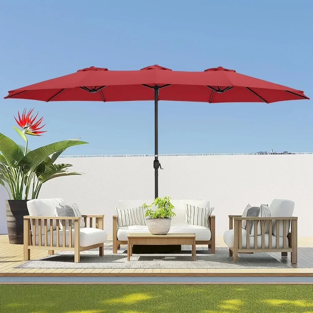 Double sided terrace sunshade umbrella,15 feet outdoor oversized market table umbrella,including base for swimming pool,backyard