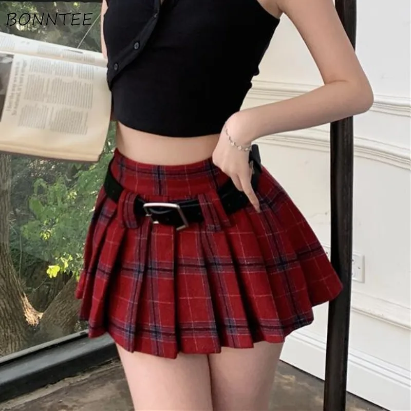 Pleated Skirts Women Summer Vintage Hotsweet Korean Fashion Kpop All-match Y2k Streetwear Mini A-line Plaid High Street Chic