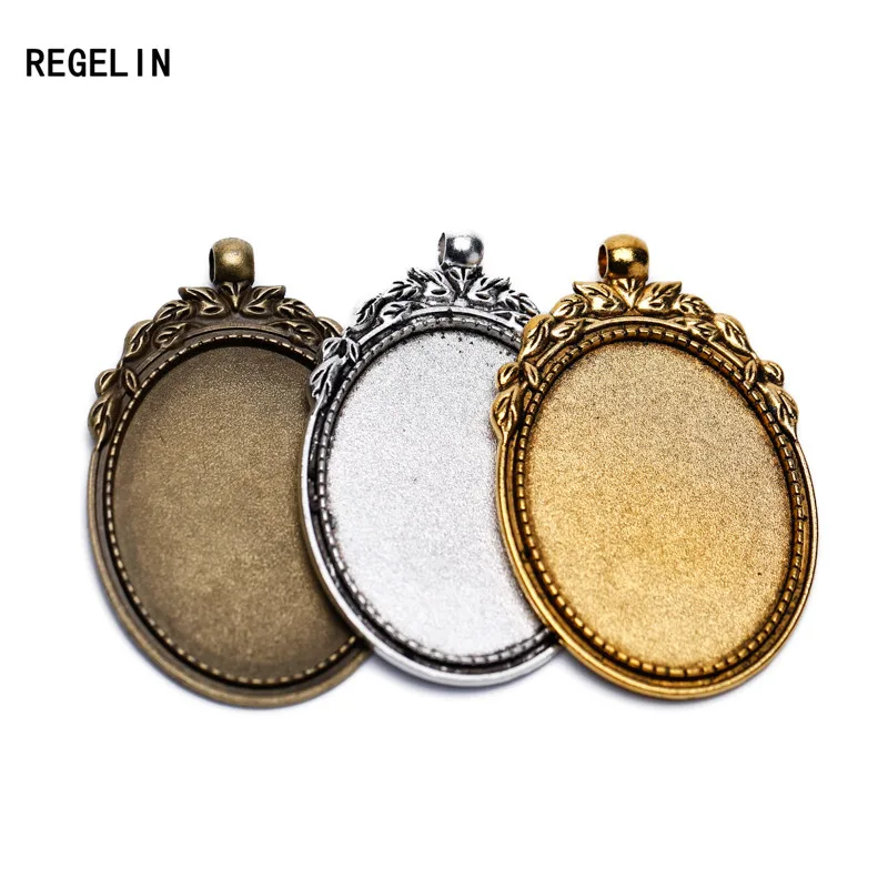 REGELIN 5 sztuk wisiorek kwiatowy Charms ustawienia podstawy Cabochon Cameo taca Bezel puste dopasowanie 30*40mm szklane kaboszony komponenty do biżuterii