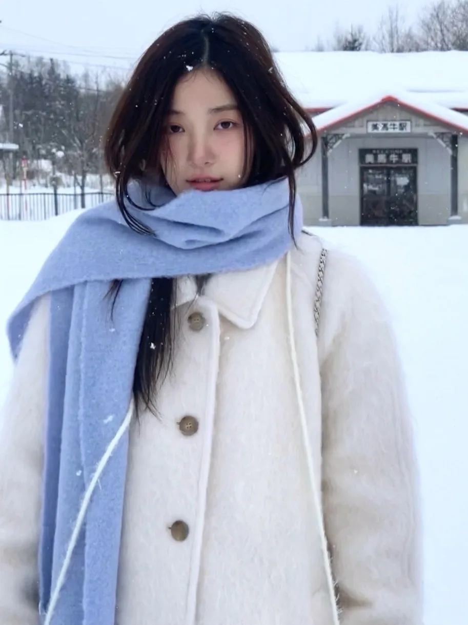 

Ele Woolen Coat Women's Winter Faion Turn-down Collar Buttoned Small Size Mid-length Woolen Outerwear Korean Sle