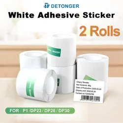 DETONGER 2 Rolls White Square Self-Adhesive Label for P1/DP23/DP30 Printer Use for Home Office Business Sticker Roll