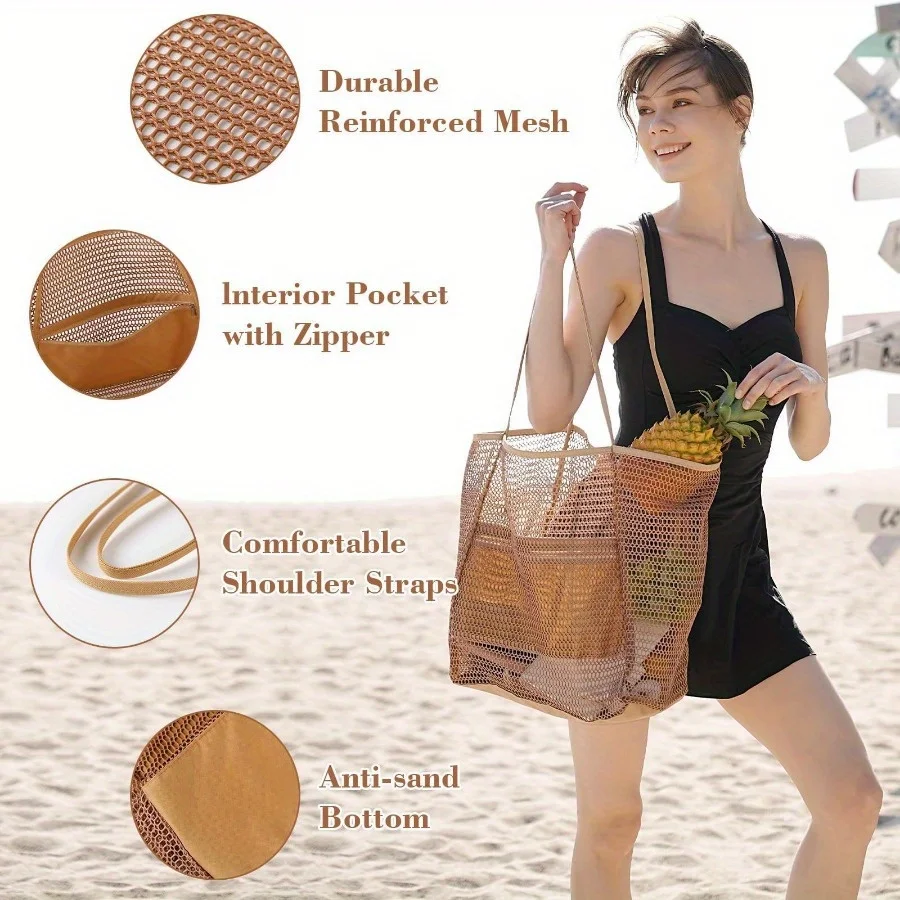 Beach Bag Folding Mesh Handbag Travel Tote Bag Ladies Shopping Bag Outdoor Travel Wash Storage Bags