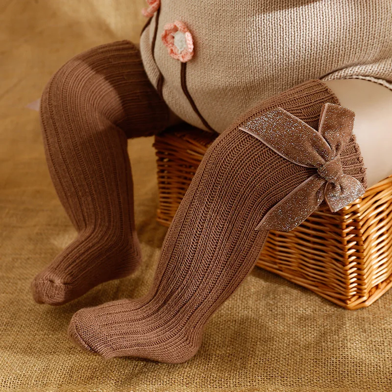 Red/Green Solid Toddler Kids Bow Socks Casual Baby Girls Ribbed Soft Breathable Christmas Sockens Autumn Knitted Children Socks
