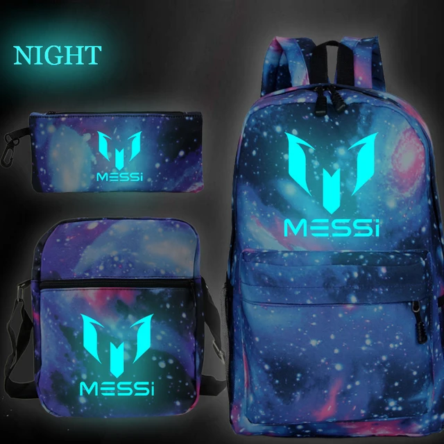 Mochila De Fútbol Messi 3 para hombre y mujer, morral luminoso con estampado 3D para ordenador portátil, bolsos de hombro para estudiantes de