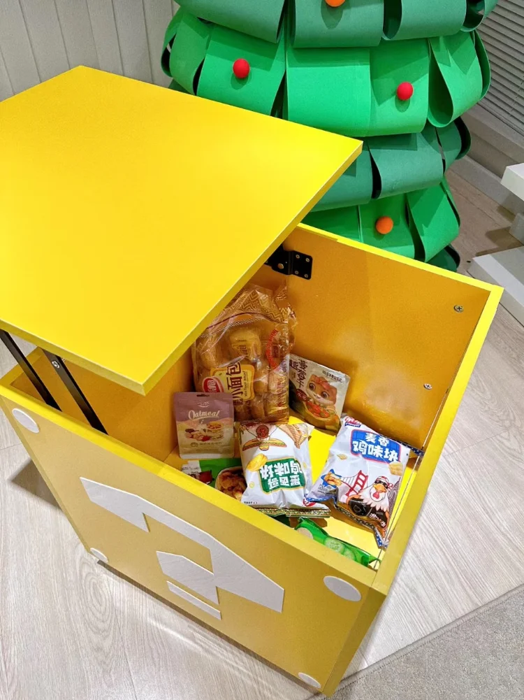 Caja de almacenamiento con signo de interrogación creativa, mesa pequeña, caja de almacenamiento de aperitivos de juguetes para niños, estante de