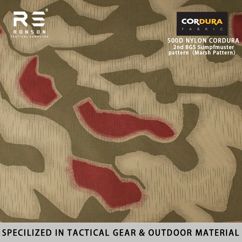 Ткань 500D нейлон Cordura с узором Sumpfmuster (Marsh Pattern), 100% тканое полотно с водоотталкивающим ПУ-покрытием для тактического снаряжения