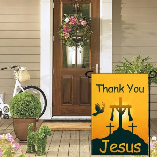 Thank You Jesus Garden Flag 12x18 Inch Christian Yard Flag Vertical Double Si... YYZ