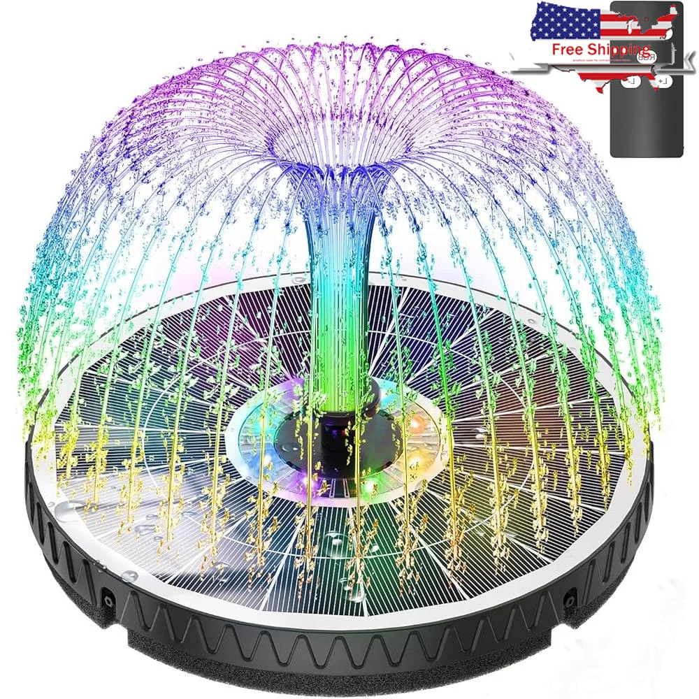 

Солнечный фонтан с дистанционным управлением, обновление 2025 года, солнечная ванна для птиц с аккумулятором 4000 мАч, 8 режимов распыления, настройка света, уличная вода