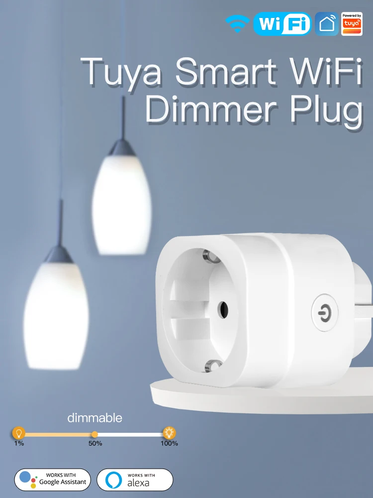 MOES Tuya WiFi Smart Plug, dimmbare Steckdose, Helligkeitsanpassung, Timer, Smart Life App, funktioniert mit Alexa, Google Home, EU