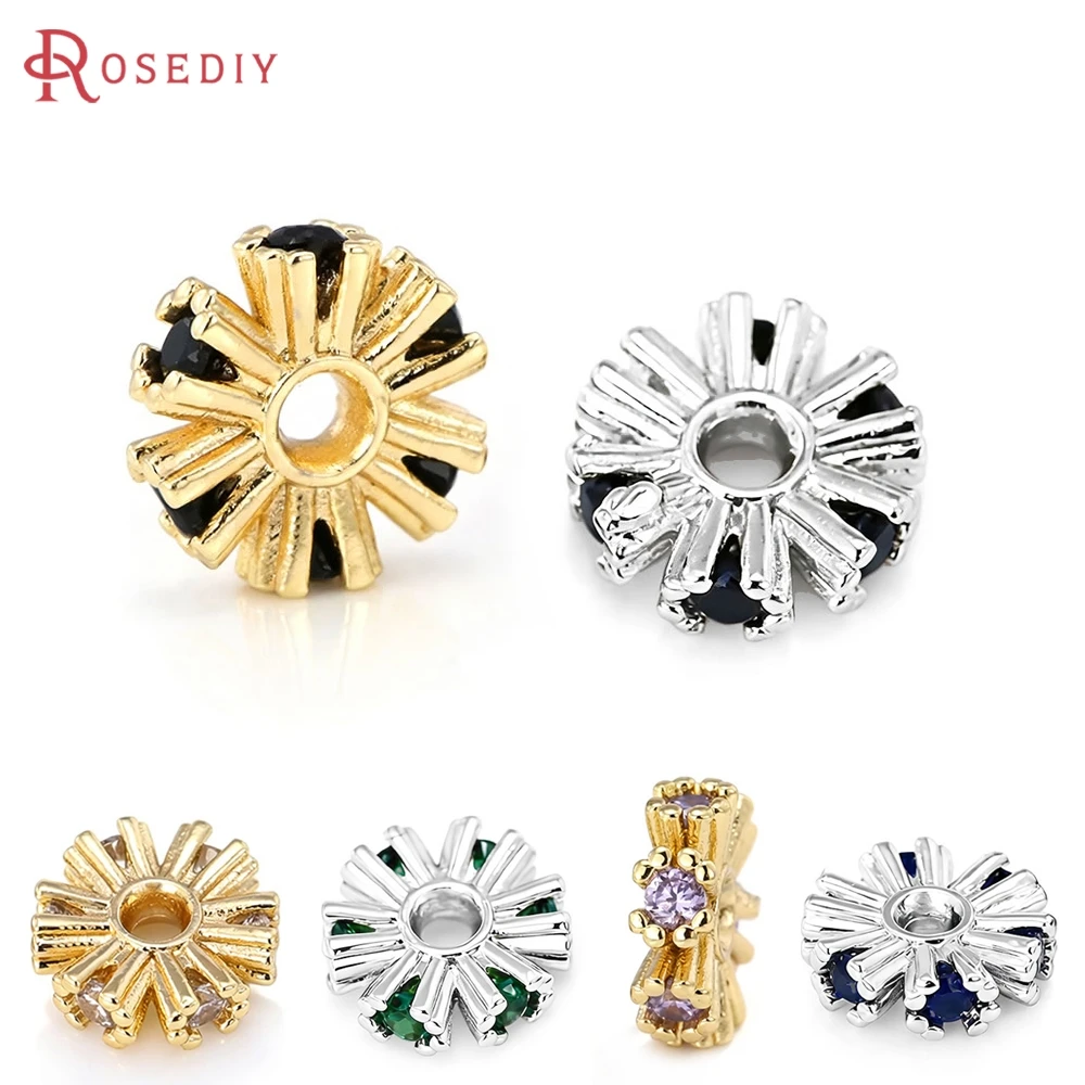 

6PCS 18K Gold Color Brass and Zircon Cross Spacer Beads Bracelets High Quality Diy Necklace Earrings Jewelry Making Accessories