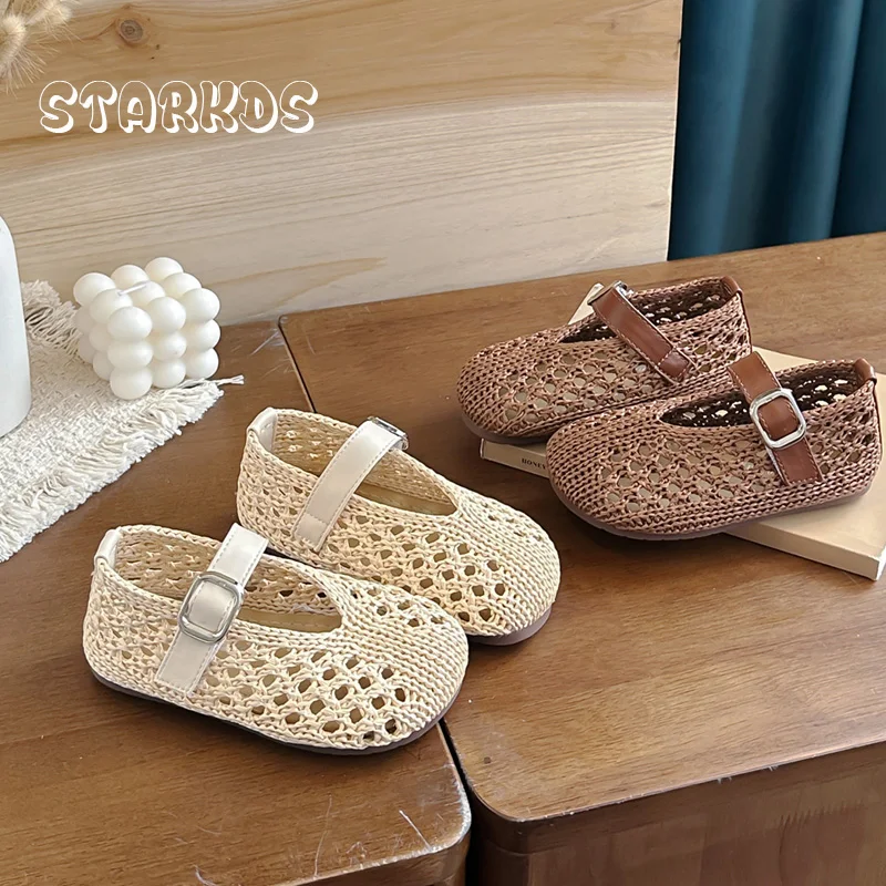 

Brand Design Straw Weaved Shallow Ballet Flat Kid Girl Breathable Braided Buckle Strap Mary Jane Shoe Baby Child Crochet Zapatos