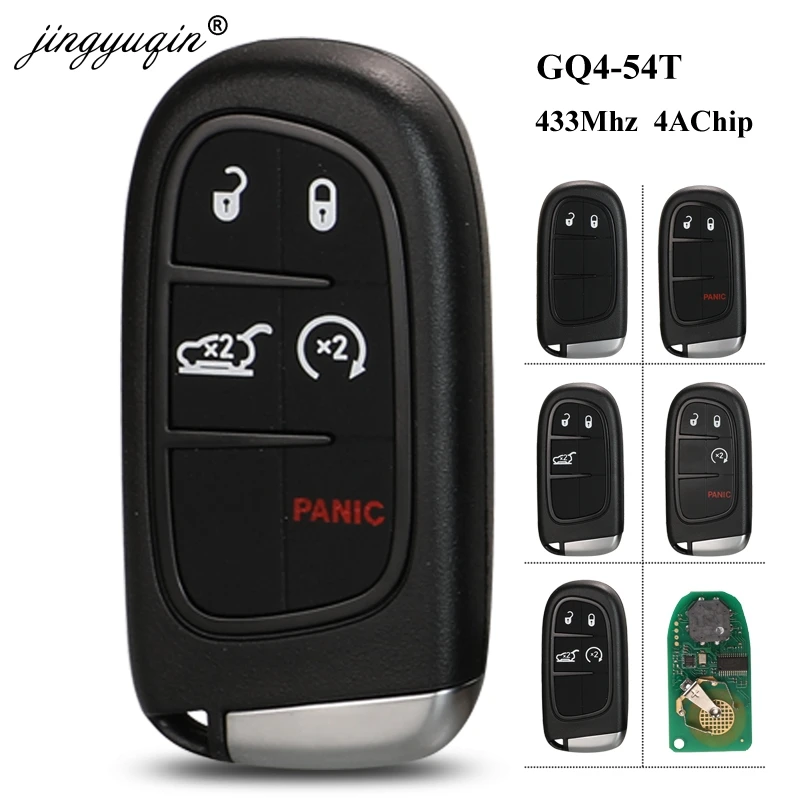 Jingyuqin KeylessGo 433Mhz Hitag-AES 4A 칩 2/3/4/5 BTN 원격 스마트 키 지프 체로키 Durango 크라이슬러 GQ4-54T