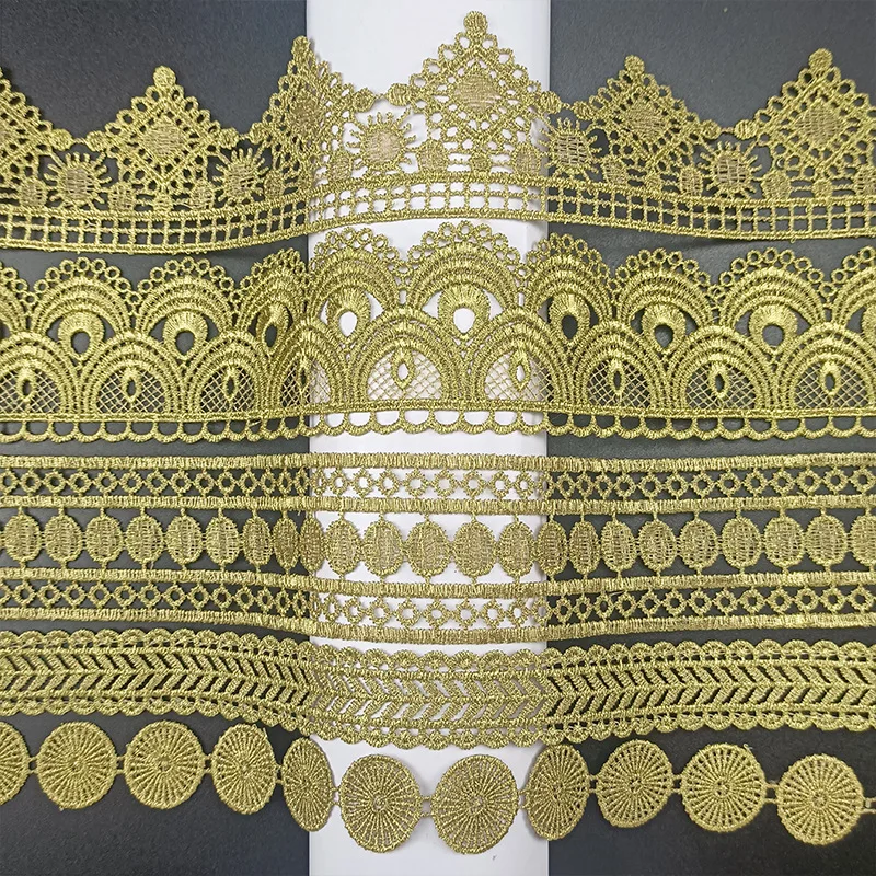 5 Yards High quality pretty gold lace trim braid lace fabric DIY garment accessories skirt cutout embroidery lace trim