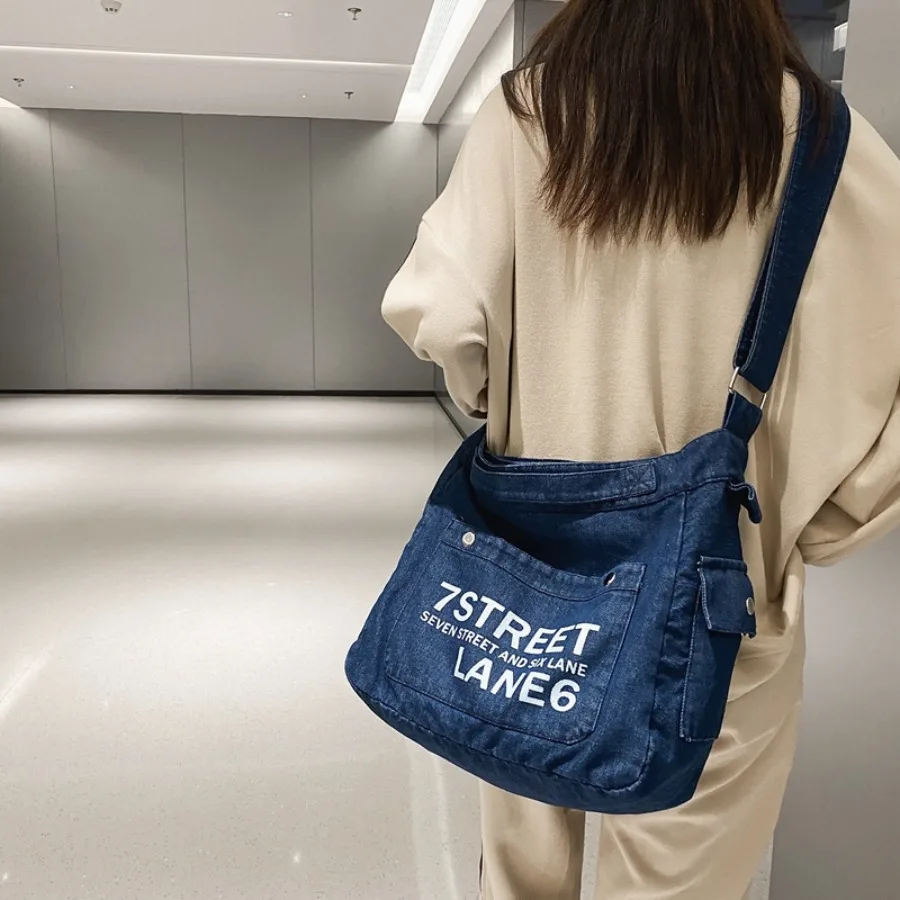 

Модная повседневная зарубежная высококлассная джинсовая сумка с эстетической текстурой, студенческая сумка-тоут, большая вместительная женская сумка на плечо для отдыха