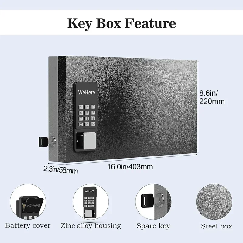 WeHere 24 Scatola di Blocco Chiave per Montaggio a Parete, APP Bluetooth/Password One Time Condividi/Telecomando Wi-Fi/Codice Fisso/Sblocco Chiave, Smart Key Cabinet