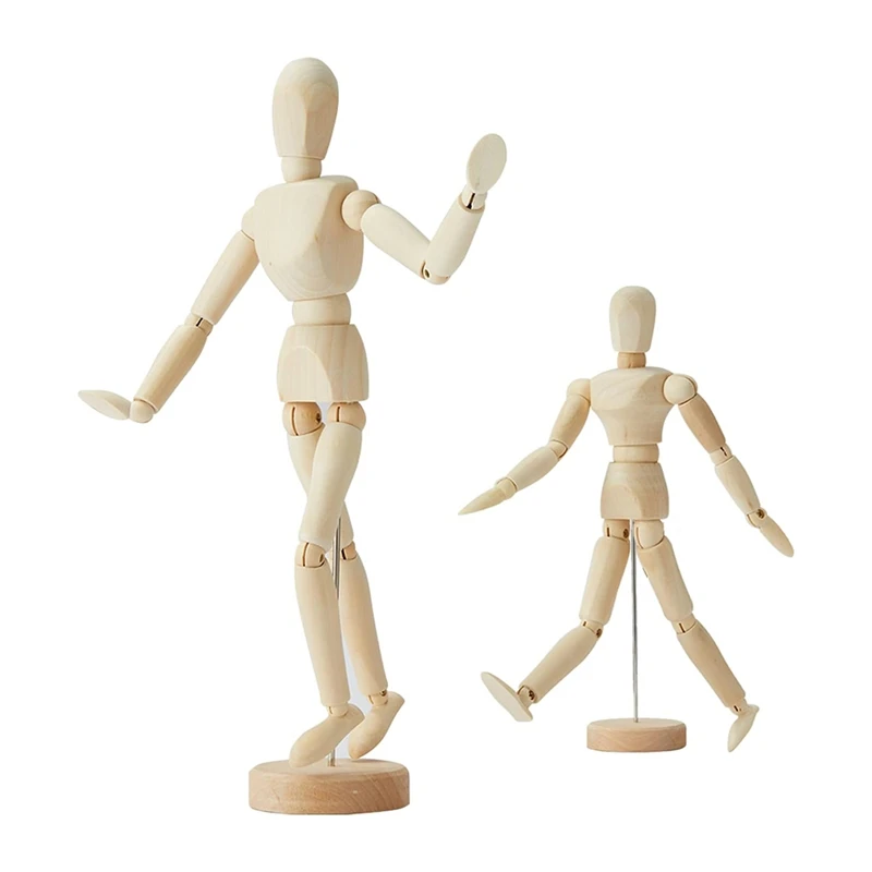 Top-2Pack,8 Inch & 12 Inch,Human Figure Puppet Model Wooden Male Mannequin Doll Decorative Stand For Sketching & Drawing