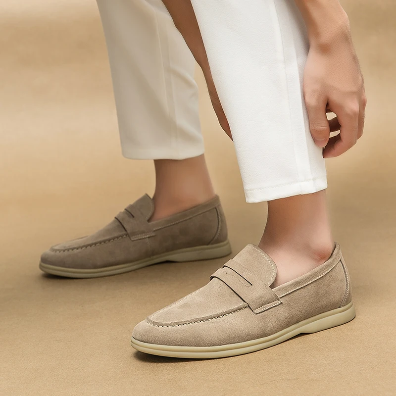 Spring British Style Suede Mens Casual Shoes Breathable Comfort Slip-on Mens Wedding Shoes Fashion Men Lazy Shoes Luxury Brand