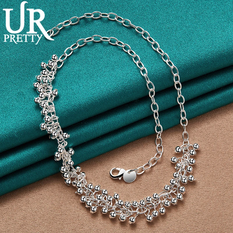 UPRETTY-925 Sterling Silver Smooth Uva Bead Colar Para As Mulheres, Festa De Casamento, Charme De Noivado, Jóias Presente, 18 