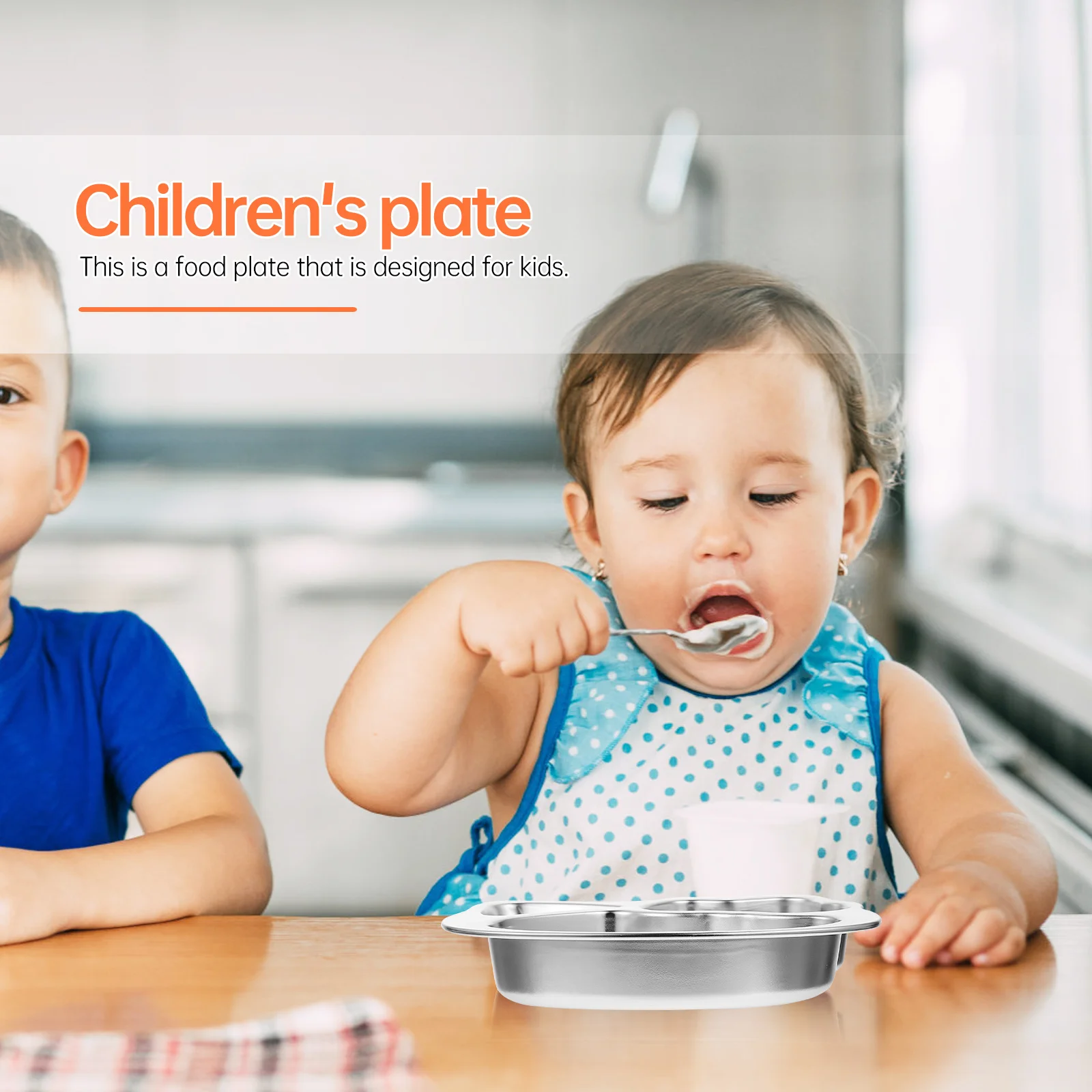 

1Pcs Children Stainless Steel Divided Dinner Plate Baby Compartment Food Dish Reusable Dishwasher Safe Kids Meal Plate