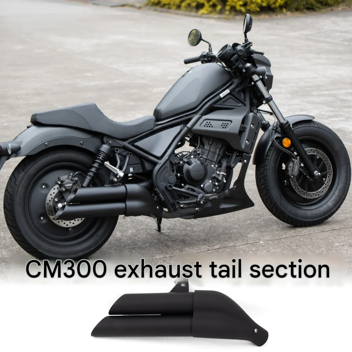 For the CM300/Rebel 300 modification the stainless steel exhaust tail section dual-tube muffler is installed at the rear section
