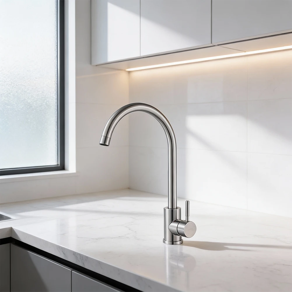 

Cold Water Faucet Kitchen Sink Tap For Kitchen Use Lever Control Modern Plating Finish Rust Resistant Rot Resistant