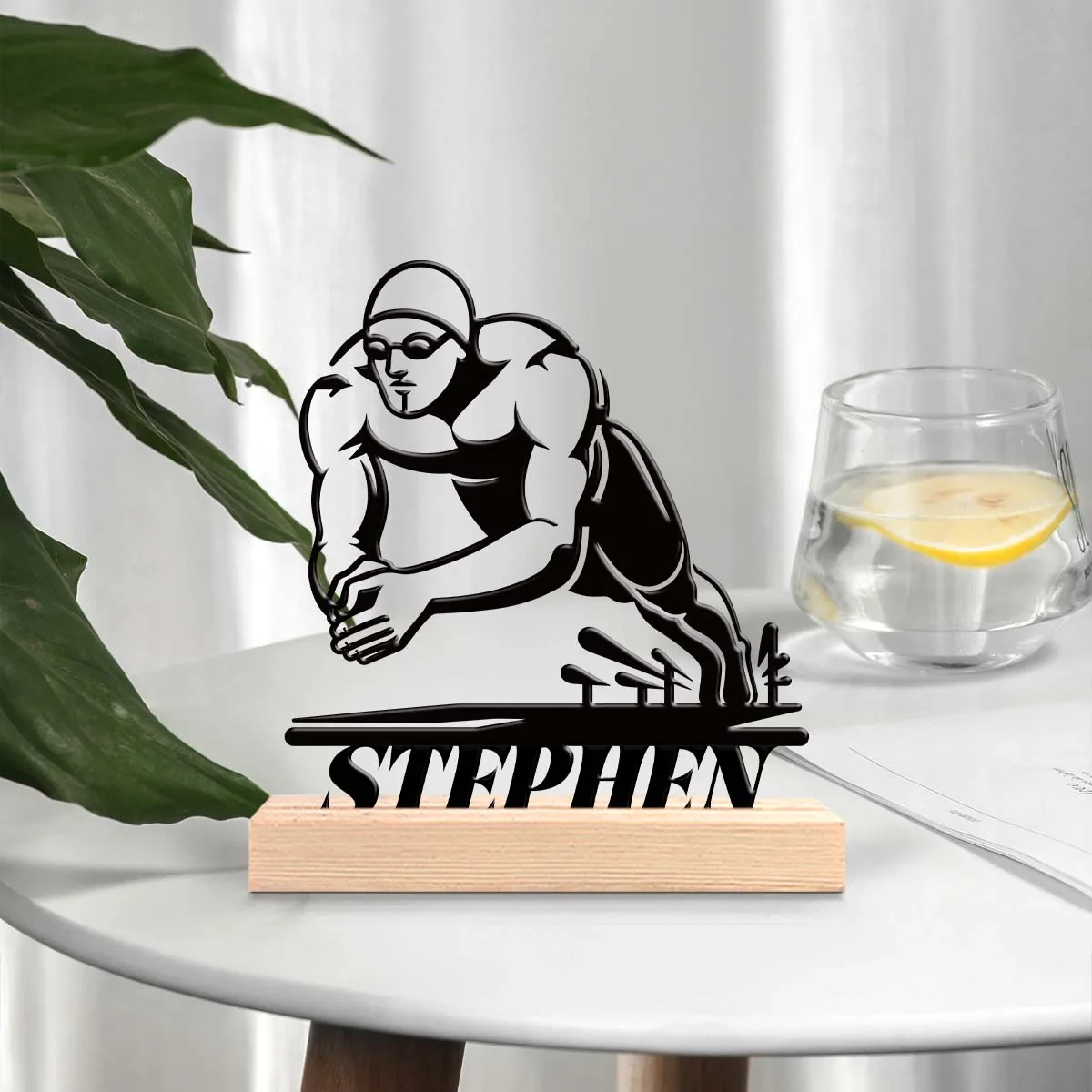 1pc Customized Wrought Iron Desktop Ornaments Customizable Name Equipped with Wooden Base Holiday Gifts for Family and Friends
