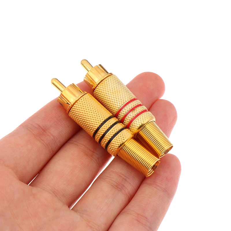 2Pcs For PC Audio Vedio Welding DIY Accessories Gold Red Black Metal Spring RCA Connector Male Jack Plug AV Plugs