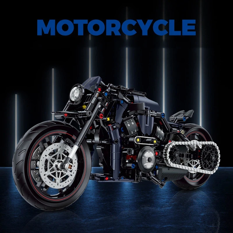 Blocos de construção de motocicleta retrô, modelo diy, técnica de montagem de moto, brinquedo compatível com tijolos pequenos, conjunto de construção criativa, presente