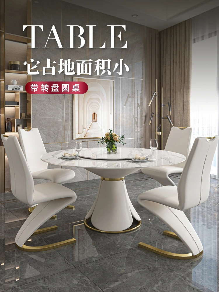 

Bright slate dining table home modern minimalist light luxury high-end variable round table small apartment round dining table a