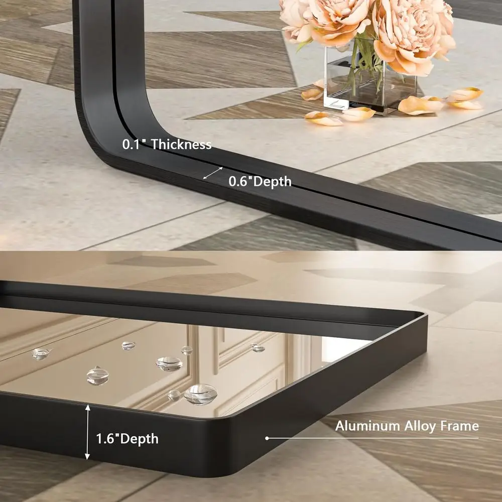 Espejo de baño con marco negro mate de 38 pulgadas, vidrio templado con esquinas redondeadas, espejo de tocador de montaje en pared estilo granja