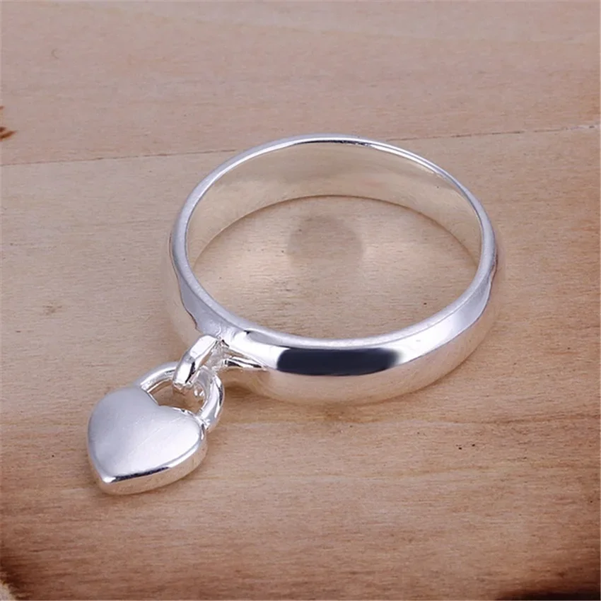 Wholesale jewelry silver color heart lock ring Charms fashion for women wedding engagement Ring hot gift JSHR133