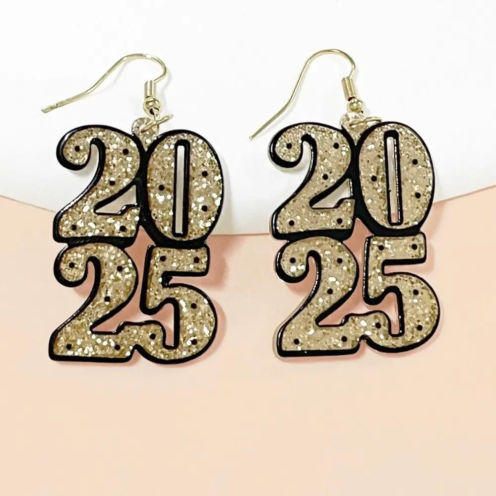 2025 Number Number 2025 Dangle Earrings Wine Cup Digital Geometric Hanging Earrings Stainless Steel Hollow