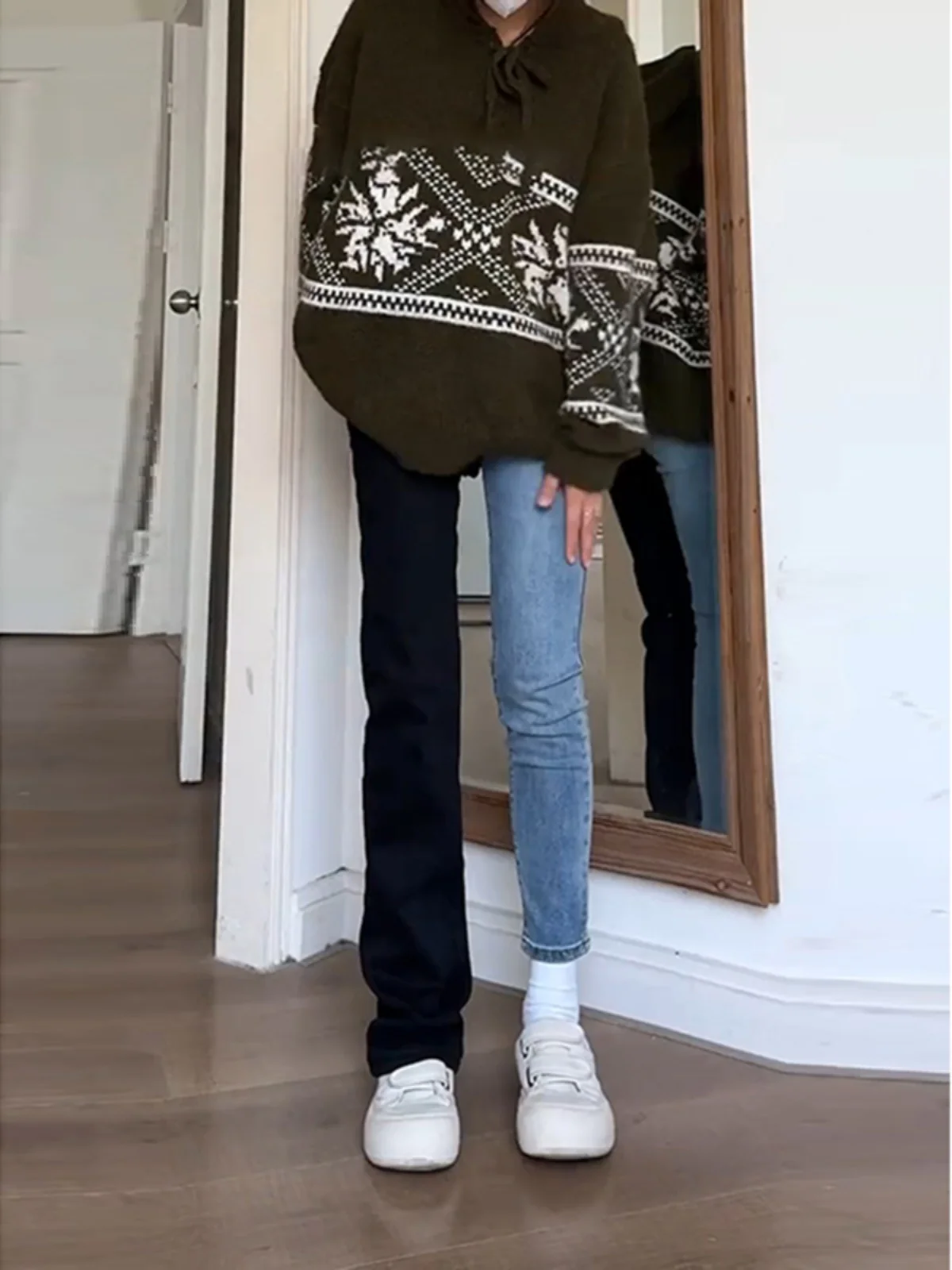 

Trendy Men's Pure Bla High Waist Elastic Denim Jeans Slimming Tight Fit American High Street Sle Vibe Flared Long Pants