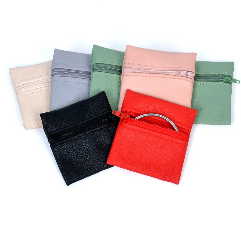20pcs/Lot 8*8, 10*10cm Lychee Patterned PU Leather Zipper Bag For Coins Jewelry Makeup Packaging Storage Bag Gift Pouches