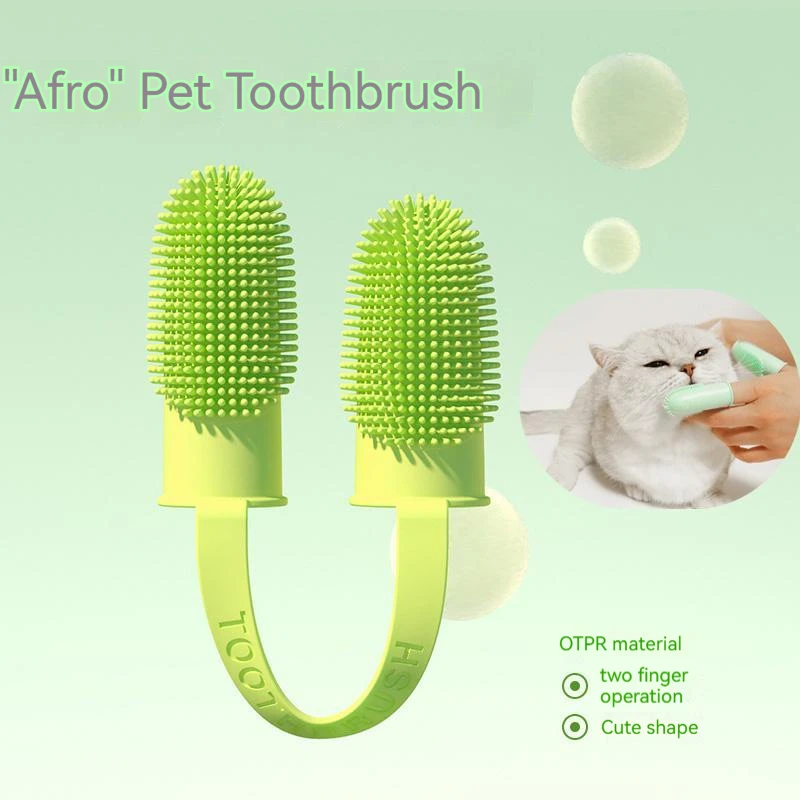 Dog Super Soft Pet Two-Finger Toothbrush Teeth Cleaning Nontoxic Silicone Dog Cat Cleaning Tool Bad Breath Care Pet Supplies