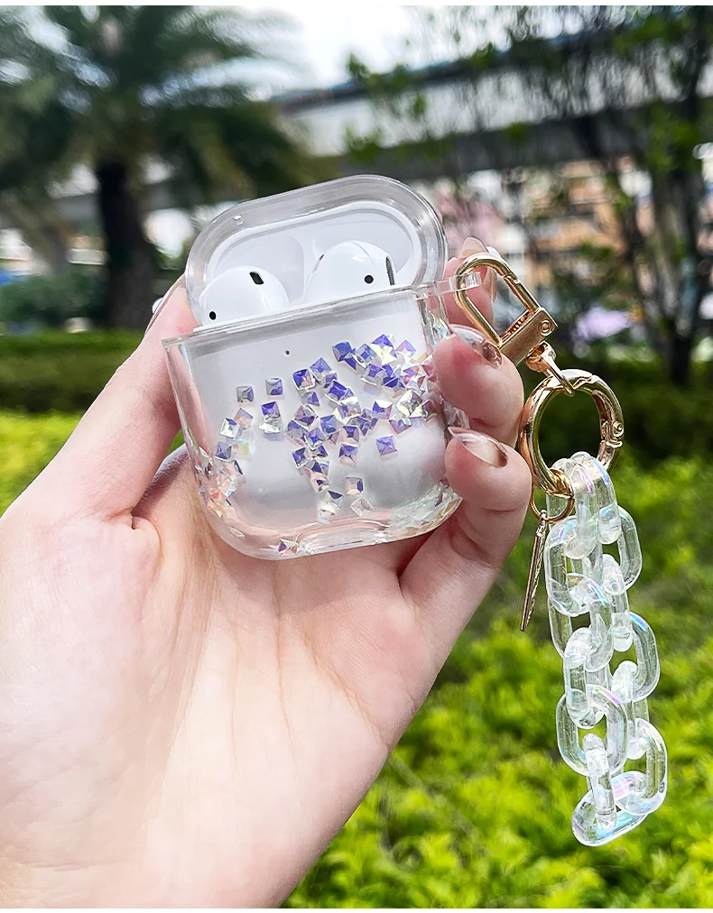 Luxury Liquid Quicksand กล่องหูฟังสำหรับ Apple Airpods 3rd Gen กรณี PC Hard หูฟังสำหรับ Airpods 1 2 3 pro พวงกุญแจ
