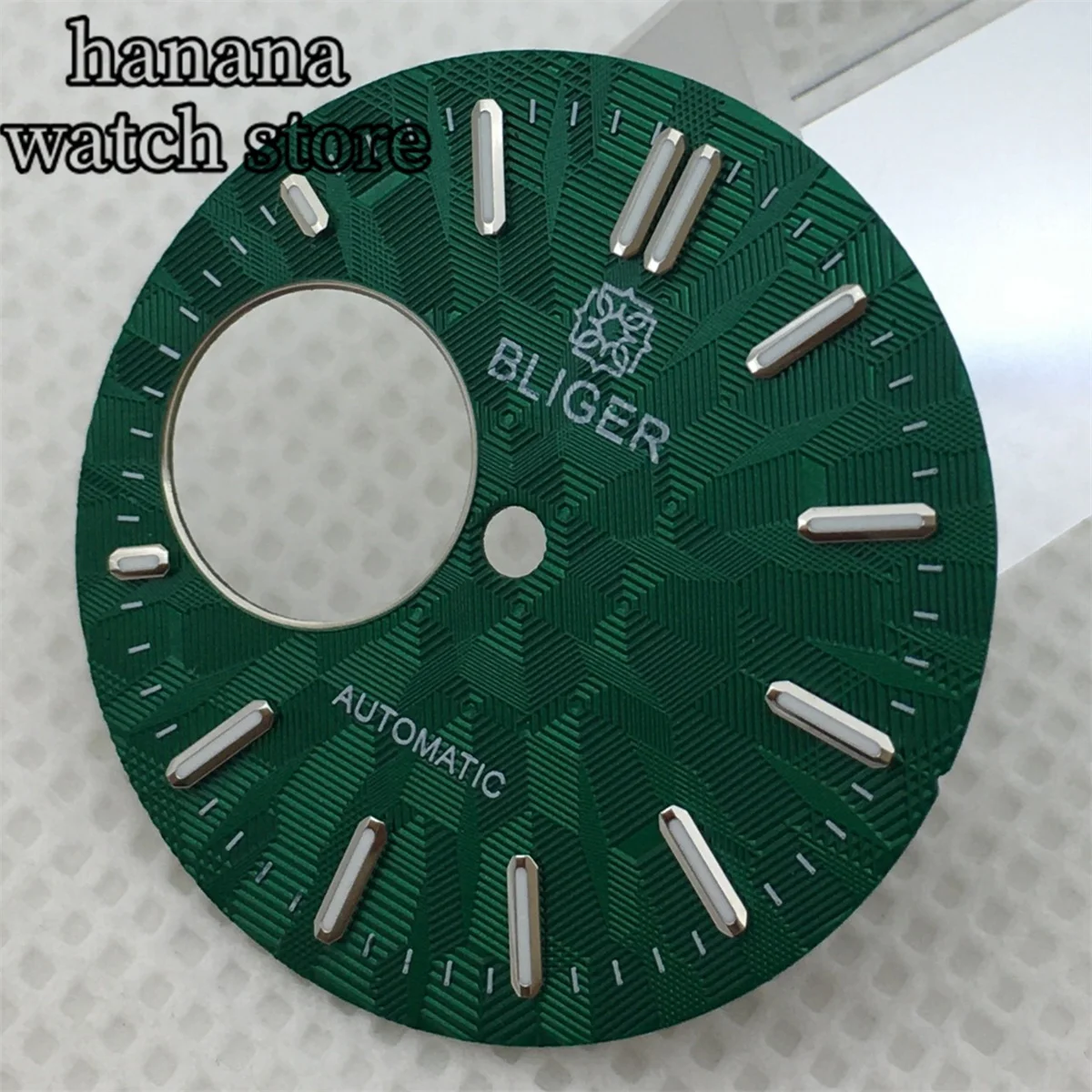 BLIGER 28.9mm Blue green White Black hollow dial with NH38 automatic movement green glow-in-the-dark mark watch replacementparts