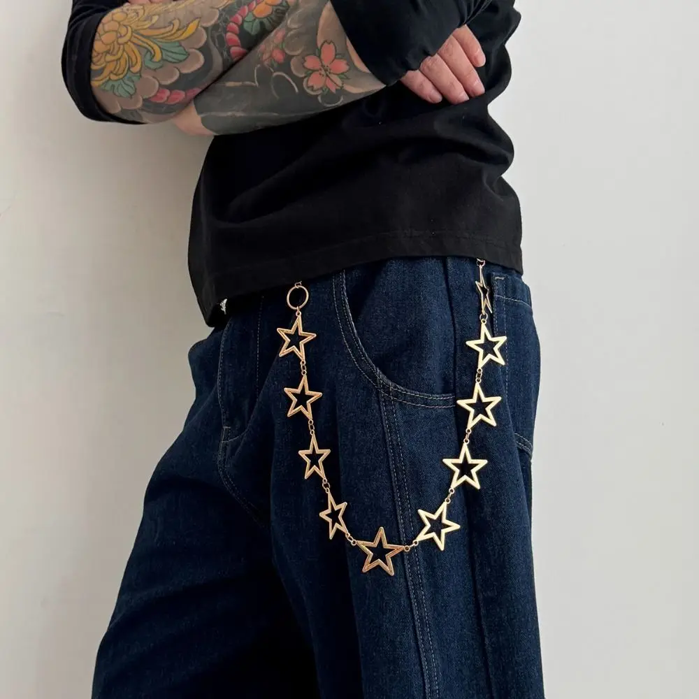 Retro Five-Pointed Star Pants Chain Hollow Out Geometric Metal Waist Chain Hip Hop Zinc Alloy Bag Chain Male