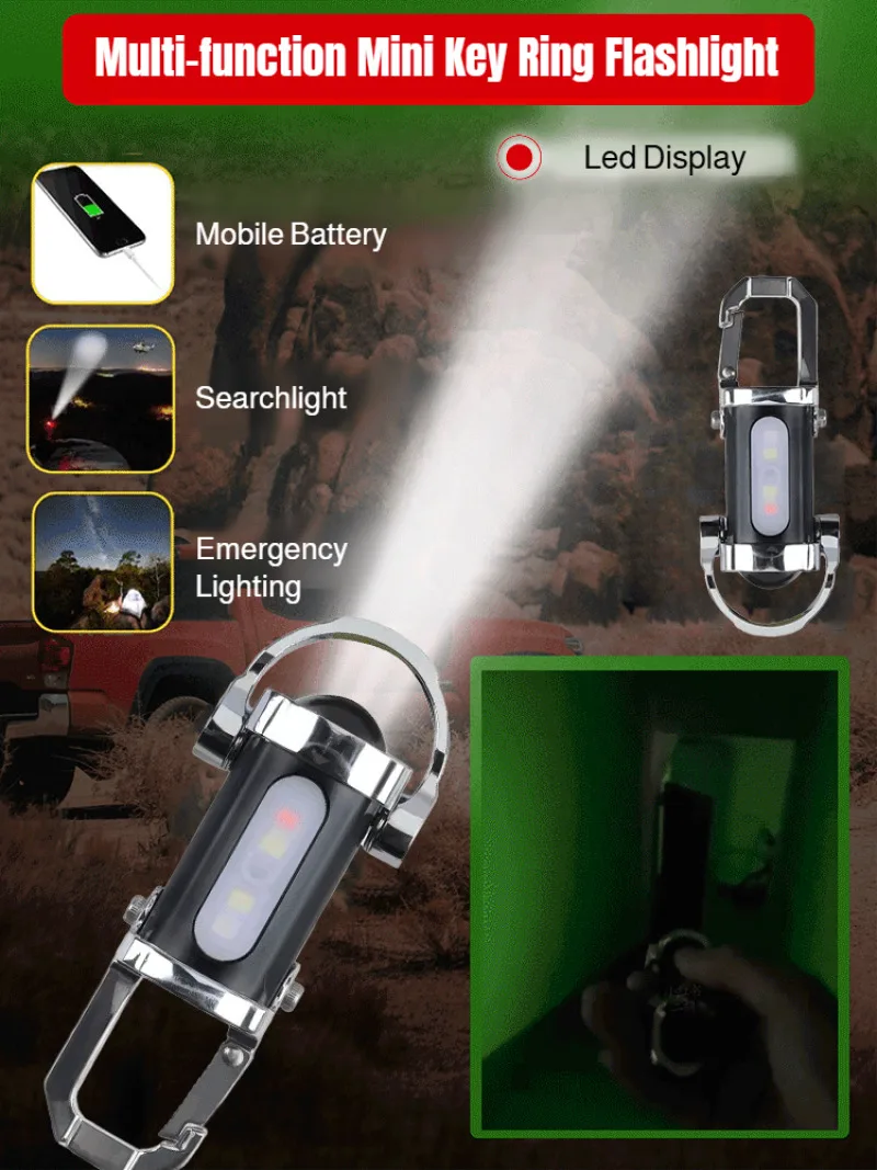 Waterproof Keychain Flashlight Ultra Long Standby, USB rechargeable portable flashlight for Outdoor Hiking Trip and Camping