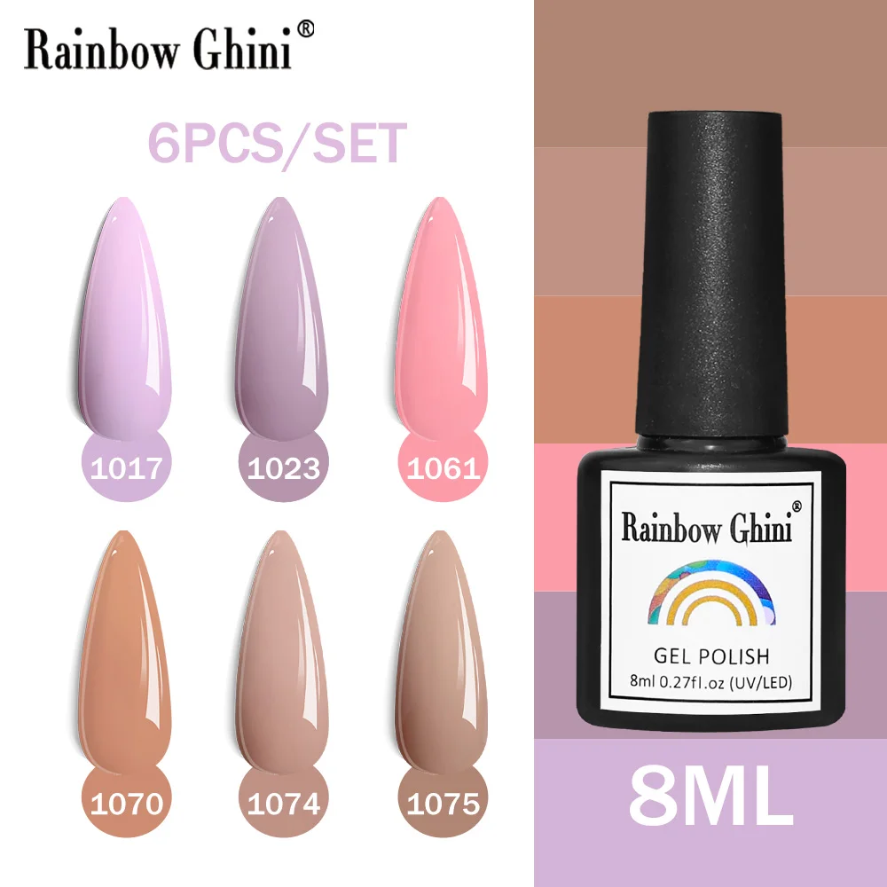 

Rainbow Ghini 8ml 6PCS/SET Purple Nail Polish Set Nude Pink Gel Nail Polis Wine Red Colorful Shinning Gel Nail Hema/TPO Free