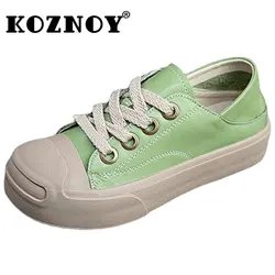 Koznoy trampki damskie 4cm naturalna skórzana platforma klinowe letnie nowości pompy Pils muły Chunky Vulcanize mieszkania buty