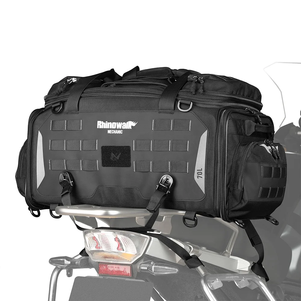 Rhinowalk Mechanic 50-70l Motorcycle Tail Seat Bag Pack Adventure Large Rear Luggages For ADV Long Distance Touring Saddlebag
