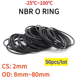 Rondelle de joint torique en caoutchouc Nitrile butadiène, 10/50 pièces, épaisseur CS 2mm OD 8 ~ 80mm, rondelle de résistance à l'huile
