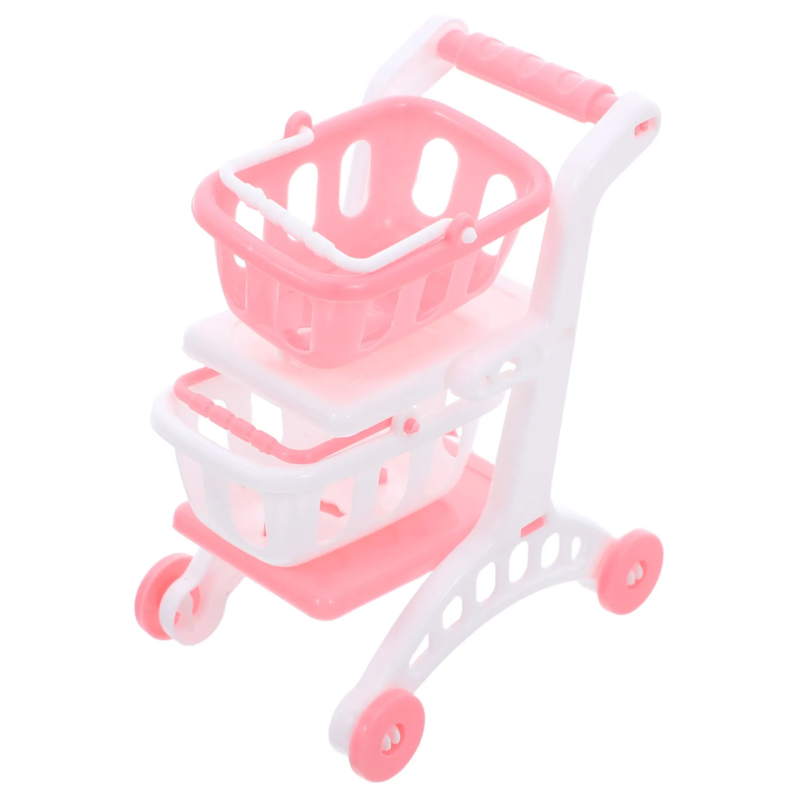 8個 子供用スーパーマーケットショッピングカート ミニ食料品カート 幼児向けごっこ遊び用 二層収納 軽量 屋内用