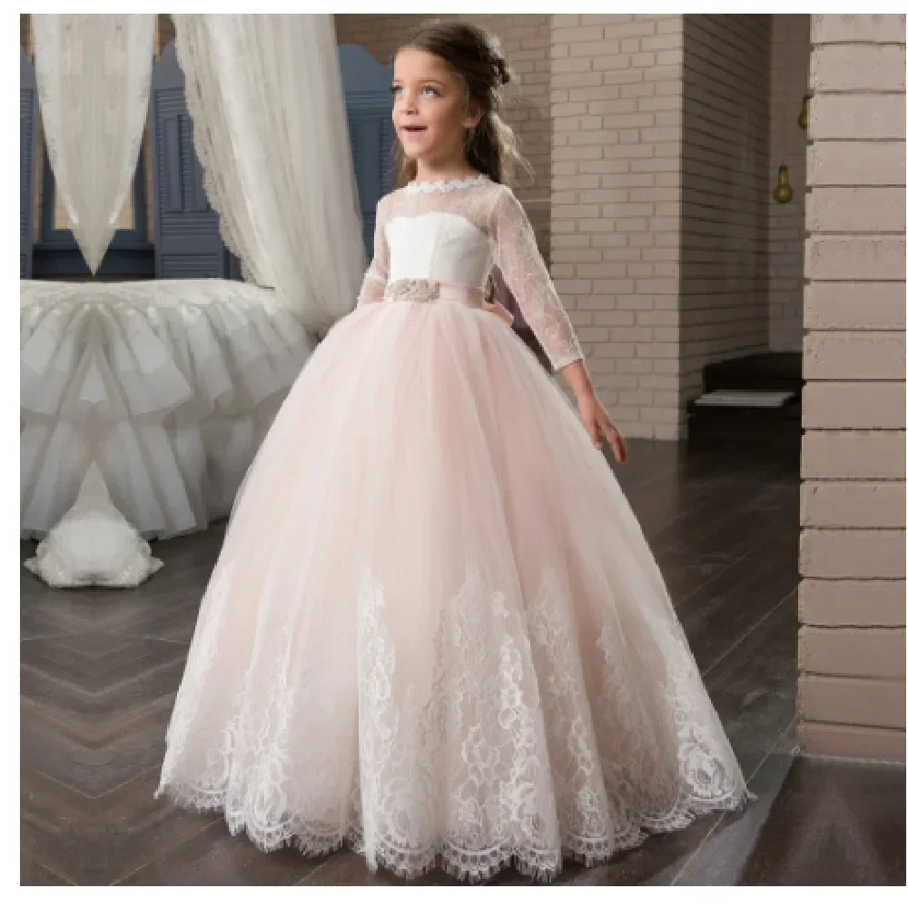 Flower Girl Dress Puffy Toddler Floor-Length a-line Little Girl Wedding Birthday Party First comunione Holiday Dress