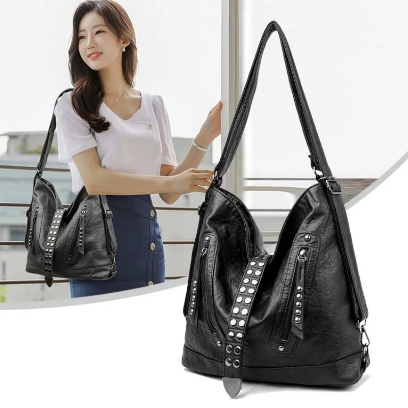 1pcs Retro Style PU Shoulder Bag Vintage Texture Multi-pocket With Adjustable Strap Women's Crossbody Purse